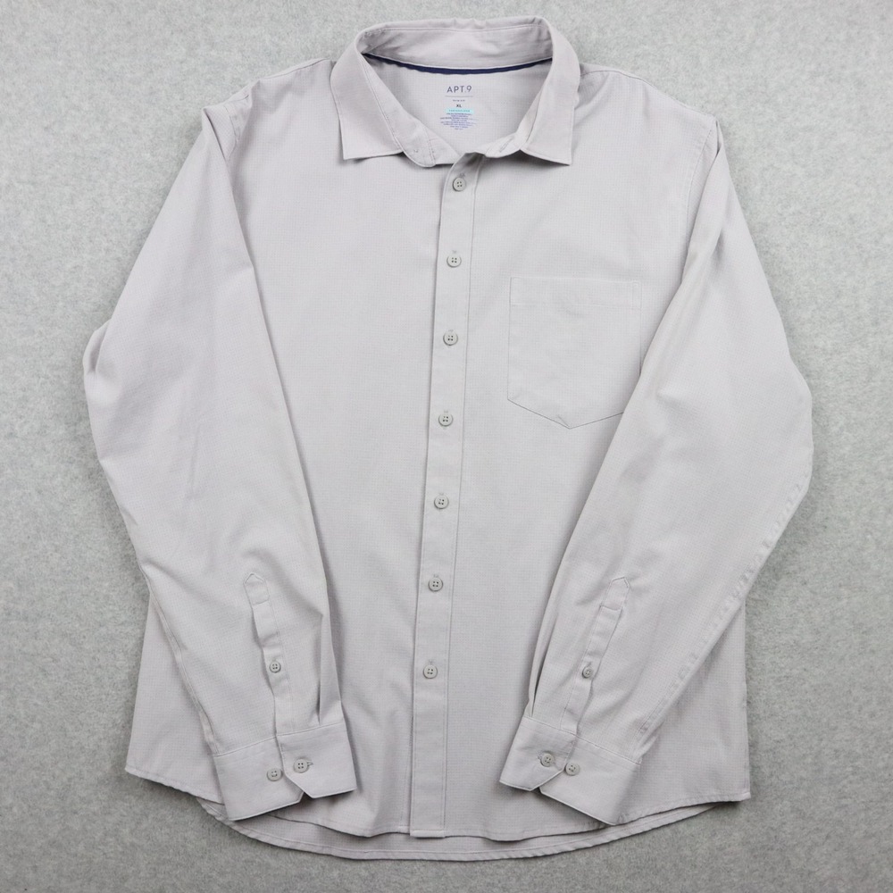 Apt 9 Shirt Mens XL Slim Fit Performance‎ Casual Pocket Button Gray Long Sleeve